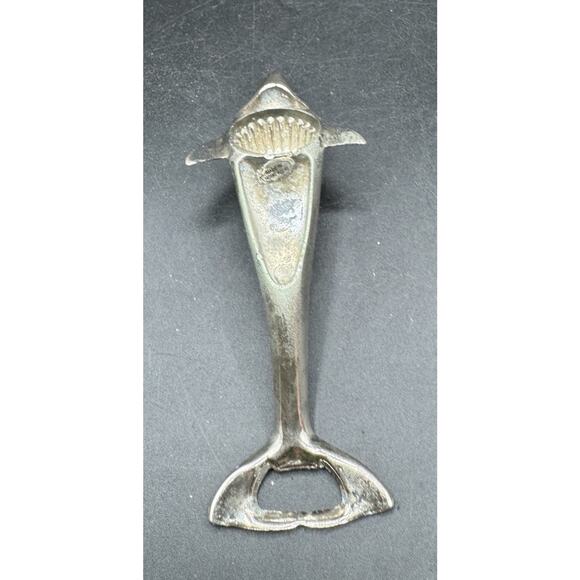 Vintage 1960’s MCM Dolphin Bottle Opener Silverplate Matte 2-Way Bar Tool -S1L - Picture 3 of 9